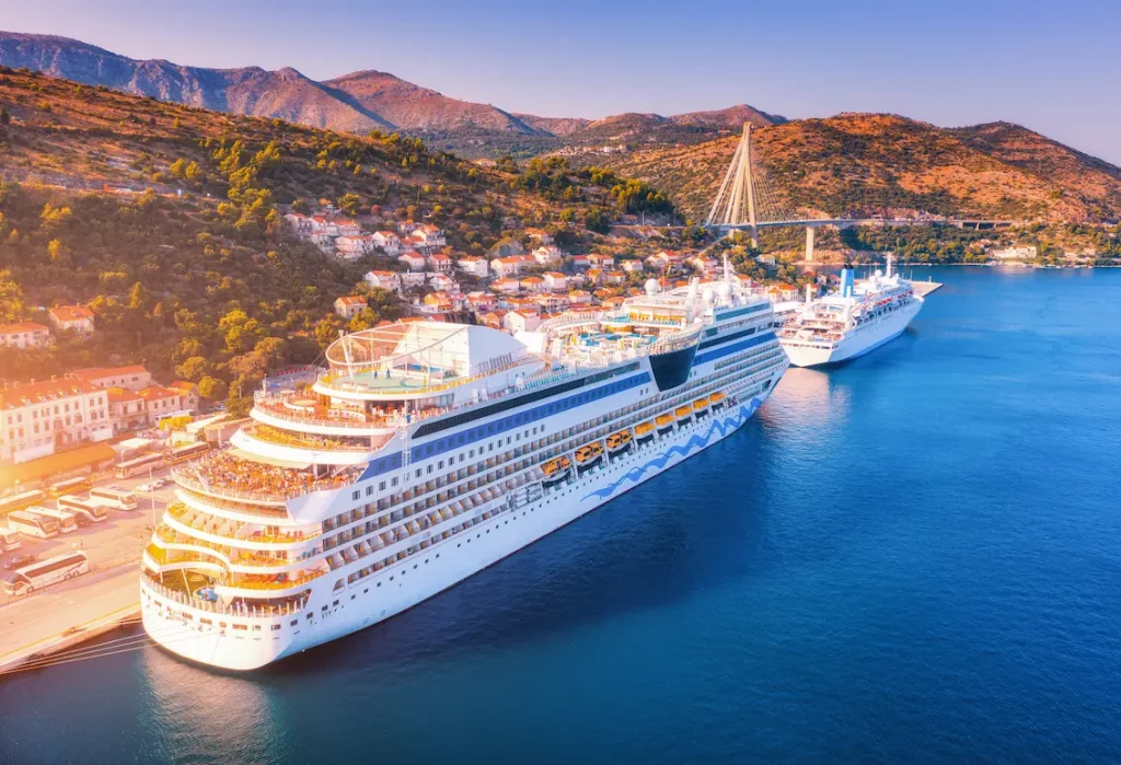 Cruise ships docked on the Mediterranean coast, the perfect starting point for shore excursions for cruise passengers.