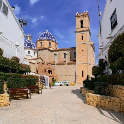 Blue-domed Church of Our Lady of Consolation in Altea old town, Costa Blanca, a must-see landmark for visitors